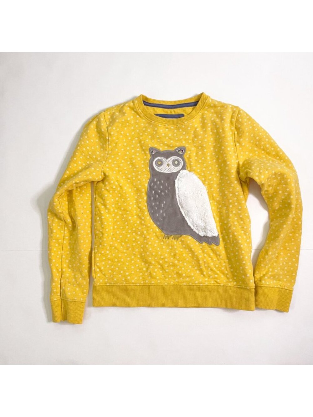 Mini Boden Yellow Owl Sweatshirt, Size 11/12